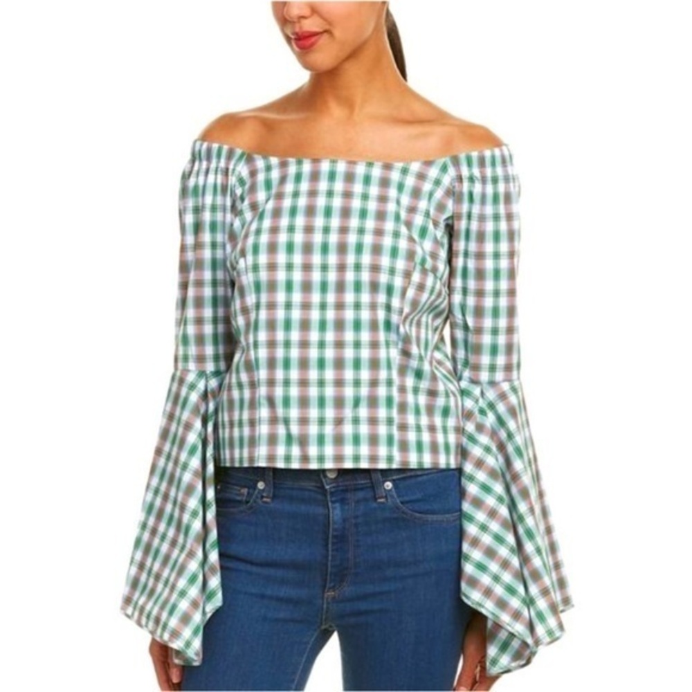 NWT Petersyn Harlan Top Palm Green Plaid Size Small